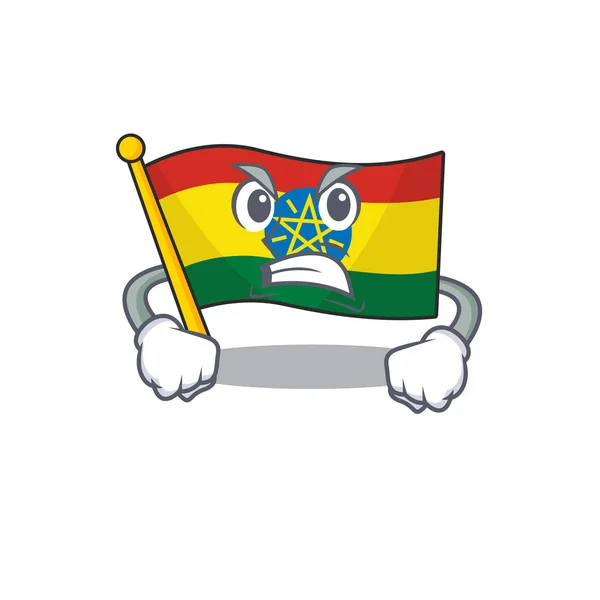 Mascota de la bandera enojada ethiopia estilo de personaje de dibujos animados — Vector de stock