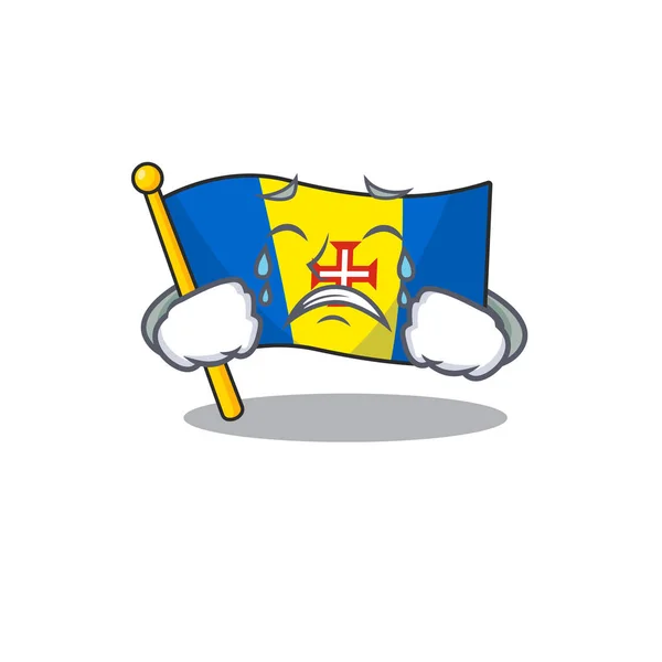 Triste llorando bandera madeira mascota dibujos animados estilo — Archivo Imágenes Vectoriales