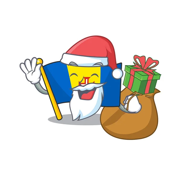 Santa with gift flag madeira Cartoon character design — 스톡 벡터