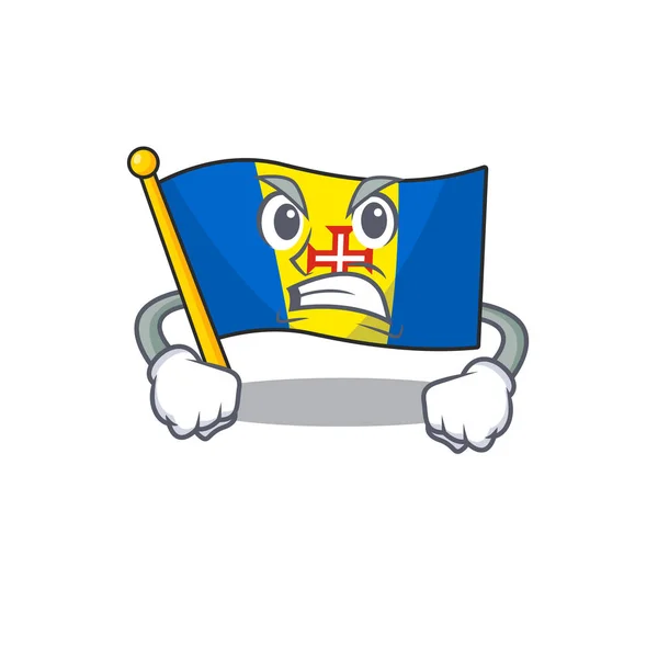Mascotte di bandiera arrabbiato madeira stile personaggio dei cartoni animati — Vettoriale Stock