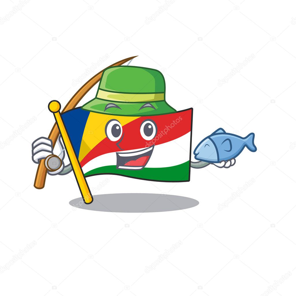 Cartoon character of funny Fishing flag seychelles design