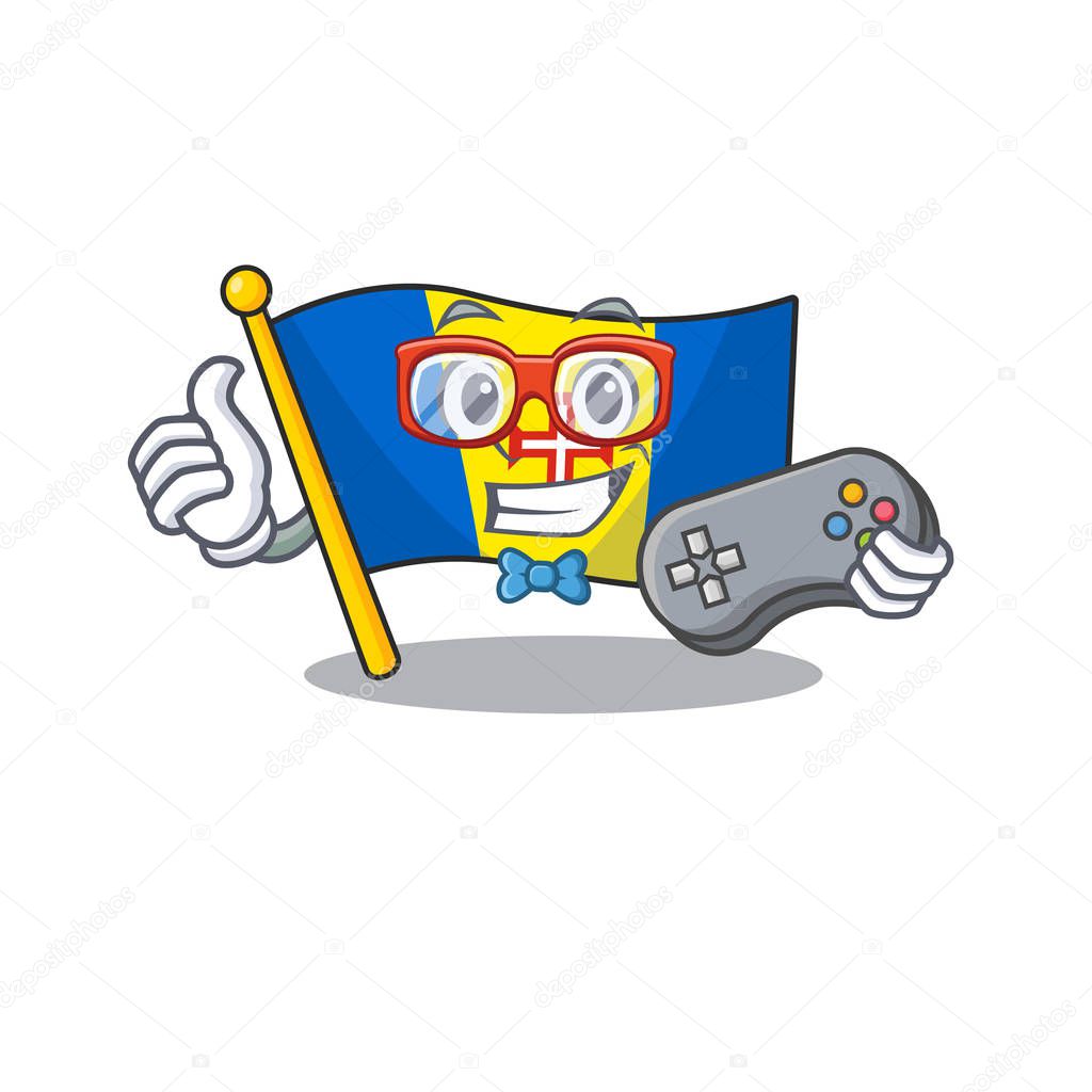 cute geek gamer flag madeira cartoon character style