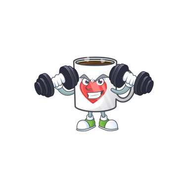 Spor salonu kahvesi, halterli maskot ikonu.