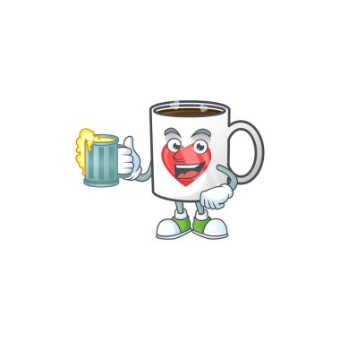 Mutlu fincan kahve aşk maskotu tasarımı büyük bardaklı