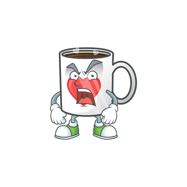 Tasse café amour dessin animé personnage conception ayant visage en colère — Image vectorielle