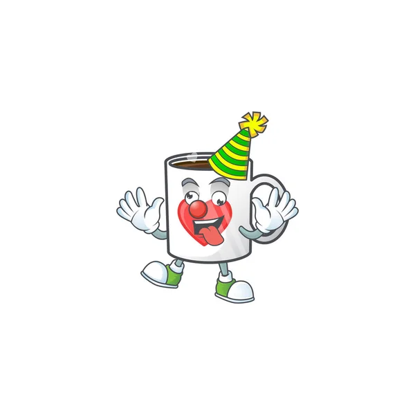 Funny Clown cup coffee love cartoon character mascot design — 스톡 벡터
