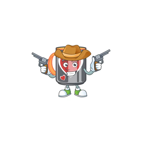 Confident mug love Cowboy cartoon character holding guns — Stock Vector