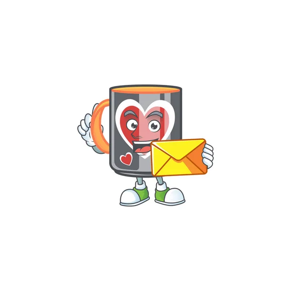 Cheerfully mug love mascot design with envelope — 스톡 벡터