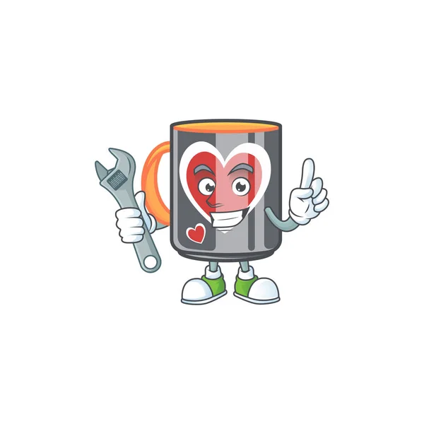 Smart Mechaniker Becher Liebe Cartoon-Charakter-Design — Stockvektor