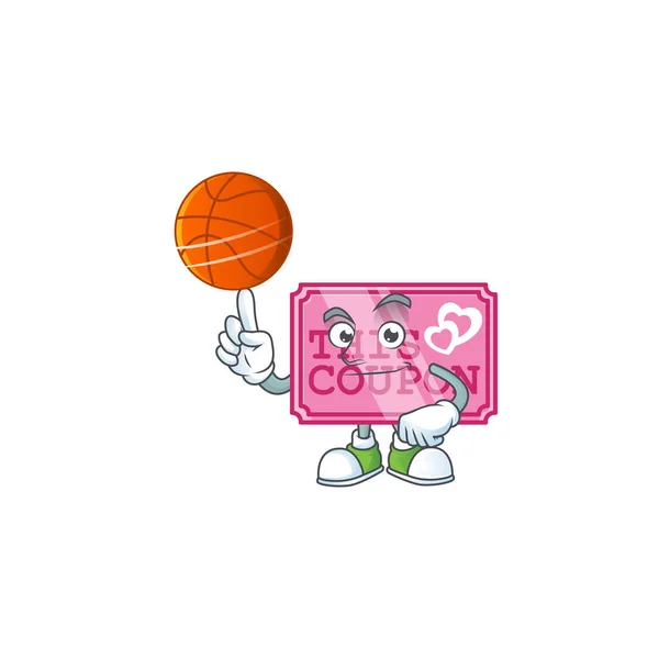 Zdravá růžová láska kupón kreslený postava hraje basketbal — Stockový vektor