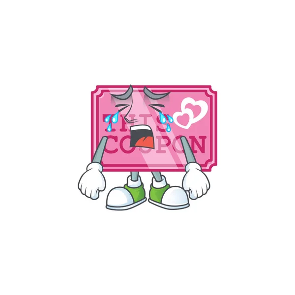 Triste de rosa amor cupom cartoon mascote estilo — Vetor de Stock