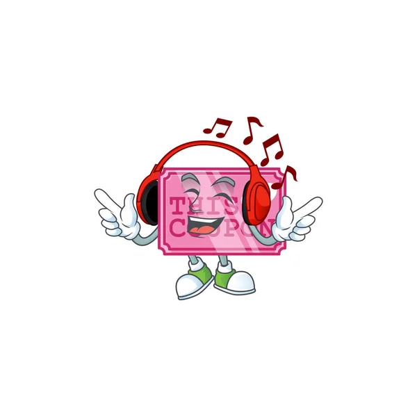 Escuchar música rosa amor cupón mascota dibujos animados diseño de personajes — Archivo Imágenes Vectoriales