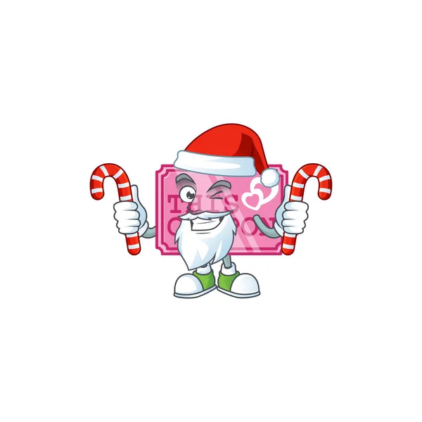 Pink love coupon Cartoon character in Santa costume with candy — Stock Vector