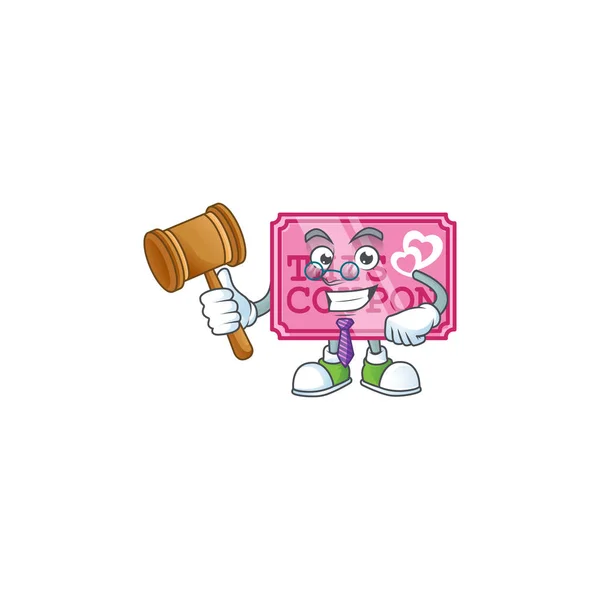 Smart Judge ροζ αγάπη κουπόνι σε στυλ κινουμένων σχεδίων μασκότ — Διανυσματικό Αρχείο