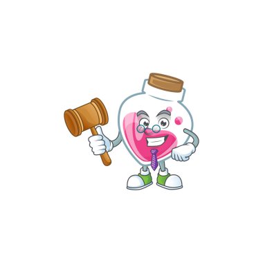 Maskot karakter tarzında akıllı yargıç pembe iksiri