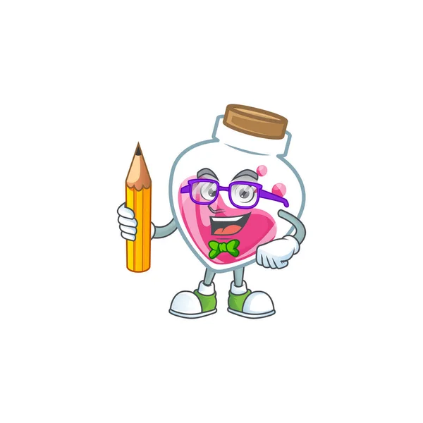 Ein Bild von Studenten rosa Zaubertrank Charakter hält Bleistift — Stockvektor