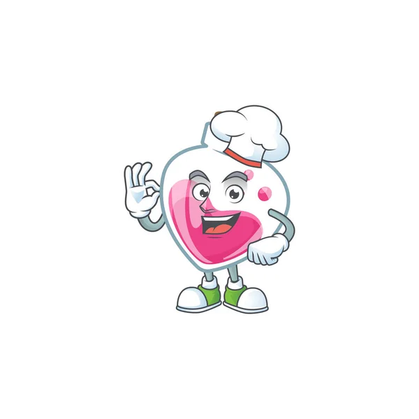 Personaje de dibujos animados poción rosa con traje de chef y sombrero blanco — Vector de stock