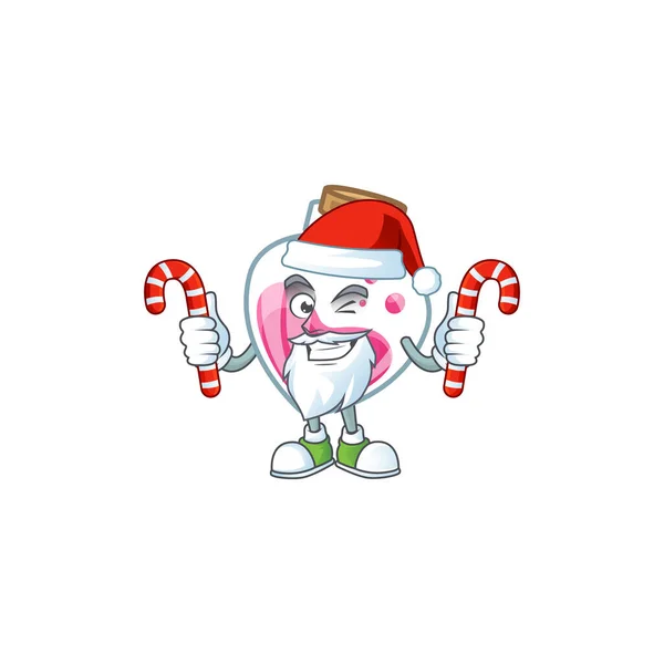 Potion rose personnage de bande dessinée en costume de Père Noël avec des bonbons — Image vectorielle