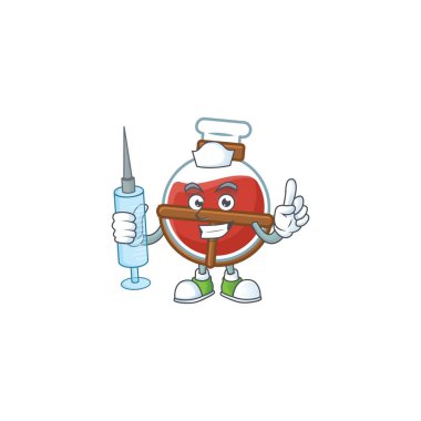 Gülen hemşire kırmızı iksir, şırıngalı çizgi film karakteri.