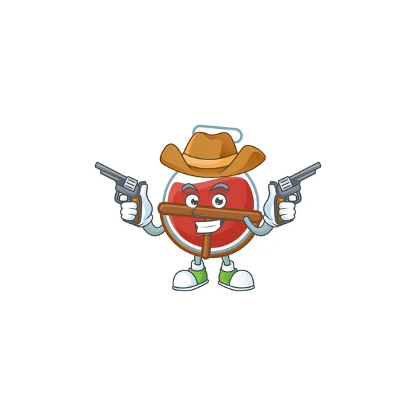 Confident red potion Cowboy cartoon character holding guns — Stock Vector