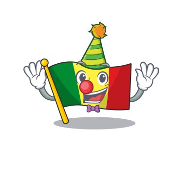 Çizgi film karakteri maskot tasarımına yerleştirilmiş şirin palyaço bayrağı.