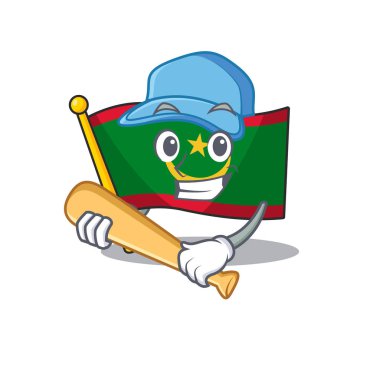 Komik gülümseyen bayrak maskotuyla beysbol oynuyor.