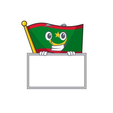 Yönetim kurulu bayrağı ile sırıtış Mauritania çizgi film karakteri biçimi