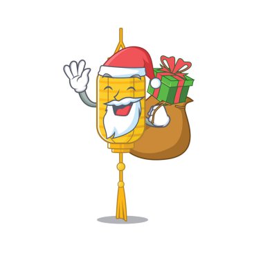 Noel Baba hediye lambasıyla çizgi film karakteri tasarımı yapıyor.