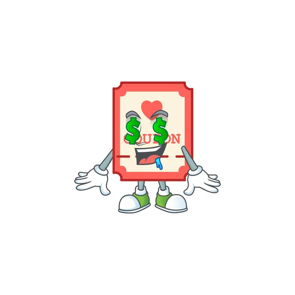 Glücklich reich rote Liebe Gutschein mit Geld Auge Cartoon-Charakter-Stil — Stockvektor