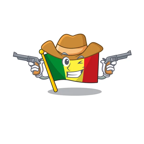 Σημαία mali χαρακτήρα κινουμένων σχεδίων ως Cowboy κρατώντας όπλα — Διανυσματικό Αρχείο