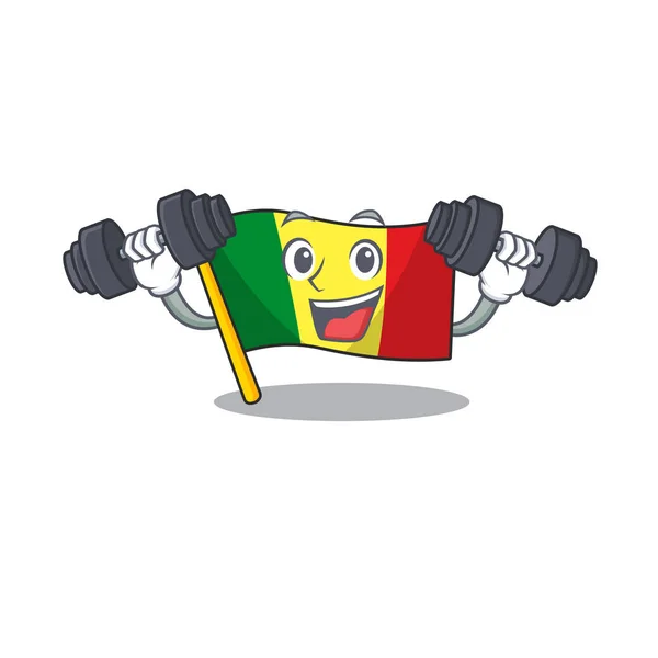 Fitness oefening vlag mali cartoon karakter met halters — Stockvector