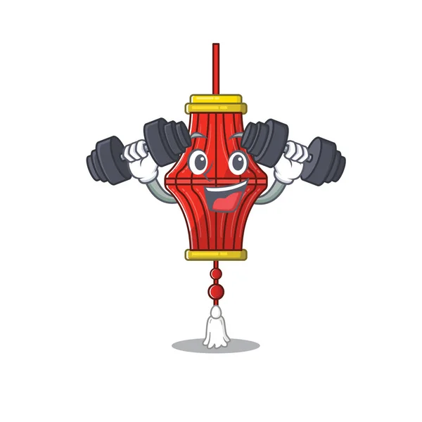 Fitness exercise chinese paper lanterns cartoon character holding barbells — 스톡 벡터