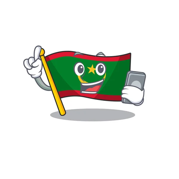 Mascota estilo de dibujos animados de la bandera mauritania hablando con el teléfono — Vector de stock