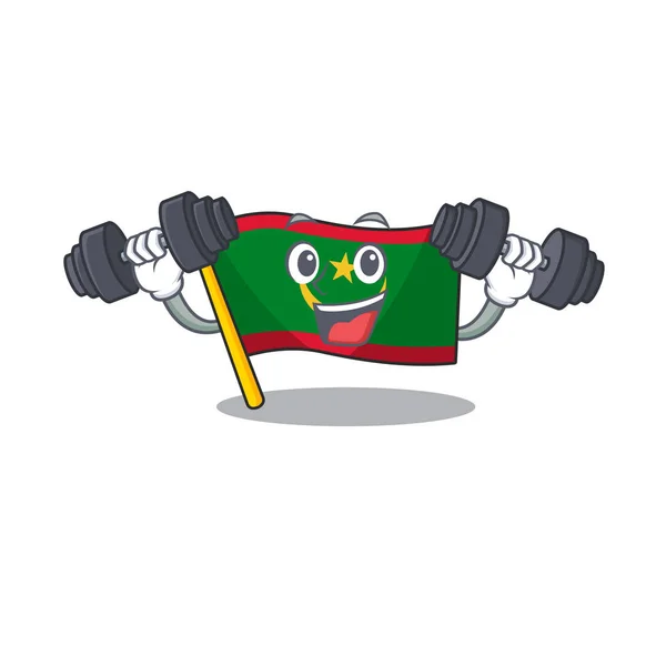 Fitness-Übung Flagge Mauretanien Cartoon-Figur mit Hanteln — Stockvektor