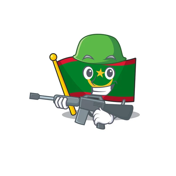 Ein Cartoon-Stil der mauretanischen Flagge Armee mit Maschinengewehr — Stockvektor