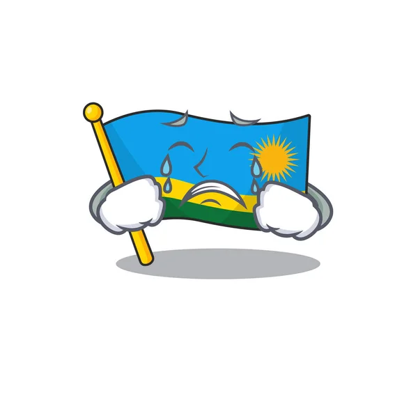 Triste Bandiera piangente stile cartone animato della mascotte del Ruanda — Vettoriale Stock
