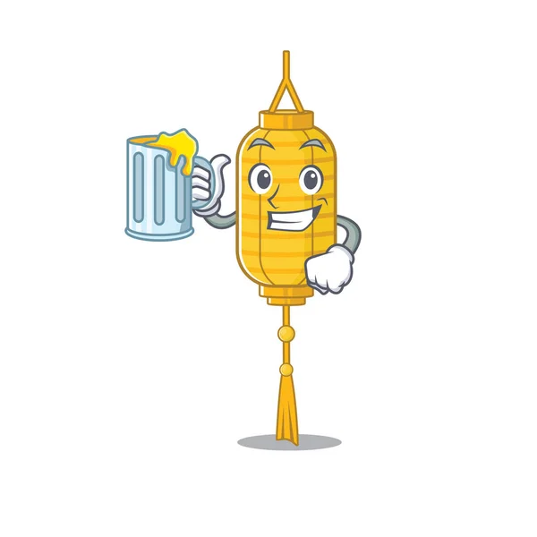 Szczęśliwa lampa trzymająca szklankę z sokiem — Wektor stockowy