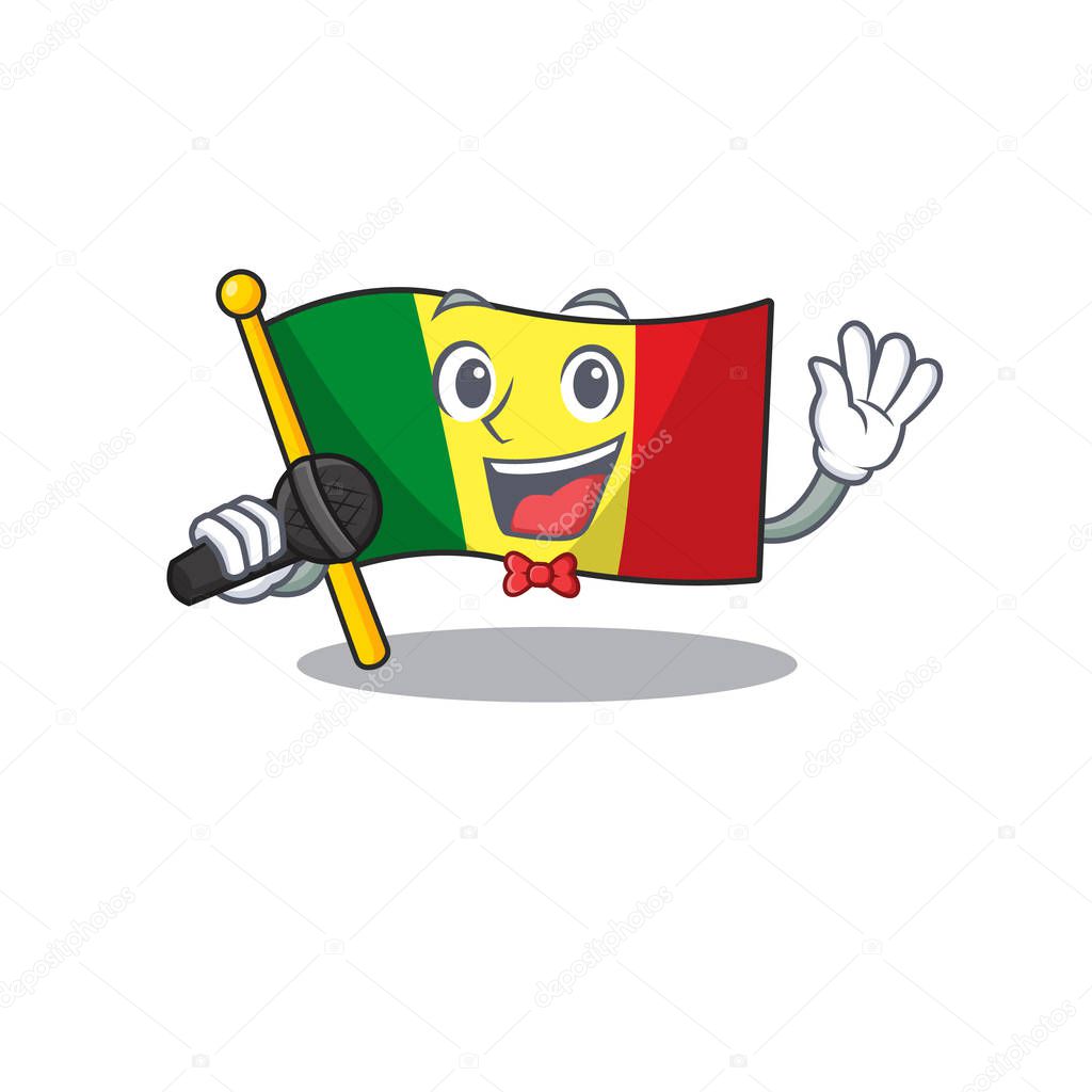 cartoon Singing flag mali while holding a microphone