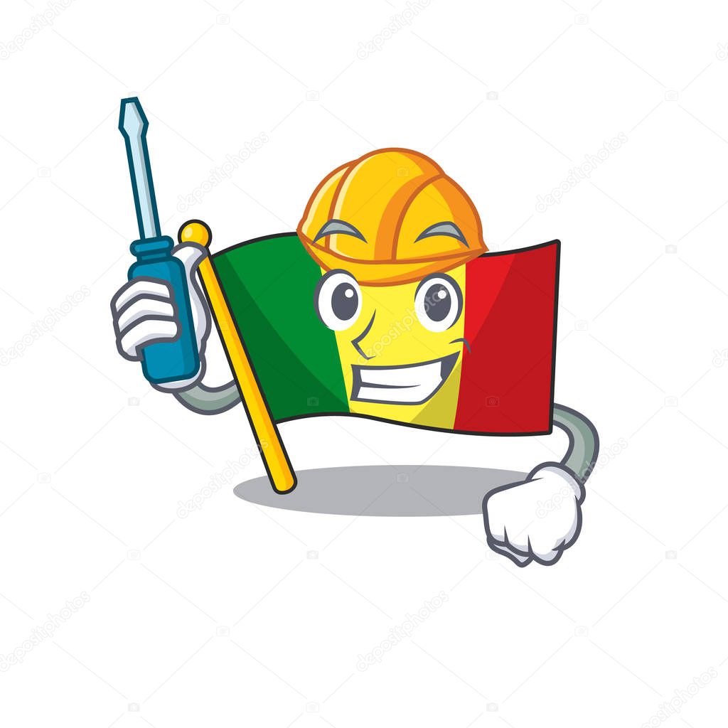 Cool automotive flag mali presented in cartoon character style