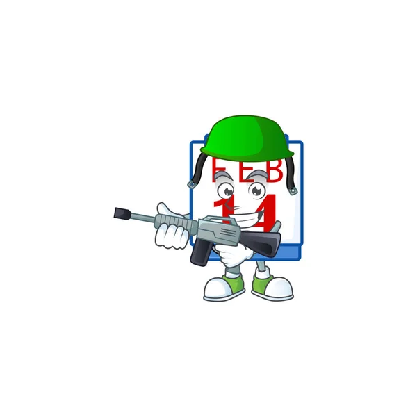 14. Valentinskalender Kartonfigur in Armeeuniform mit Maschinengewehr — Stockvektor
