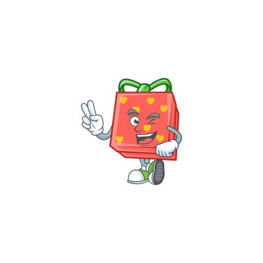 çizgi film maskot tasarımı aşk hediyesi kırmızı iki parmaklı