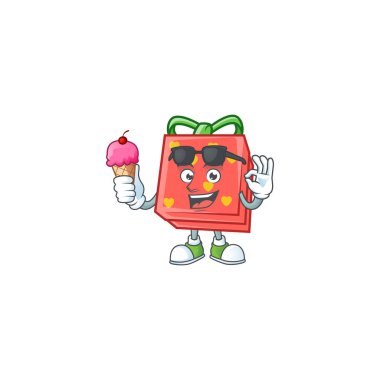 Aşk hediyesi kırmızı maskot tasarımı. Dondurmalı.