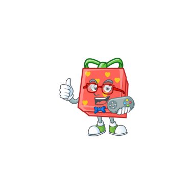 Gülen oyuncu aşk hediyesi kırmızı çizgi film maskotu tarzı