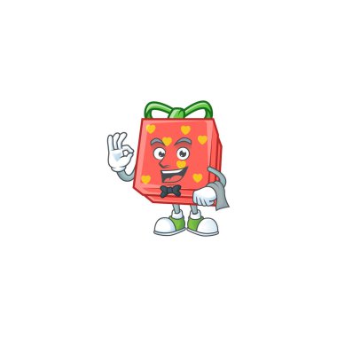 Dostça bir aşk hediyesi. Kırmızı karakter. Garson olarak duruyor.