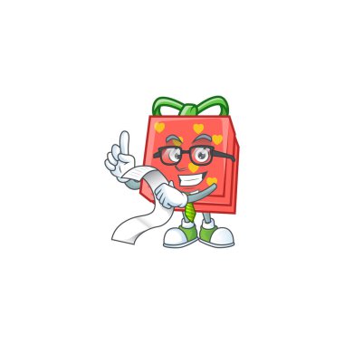 Komik bir çizgi film karakteri. Aşk hediyesi. Menüsü kırmızı.