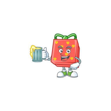 Mutlu aşk hediyesi kırmızı maskot tasarımı büyük bir bardakla