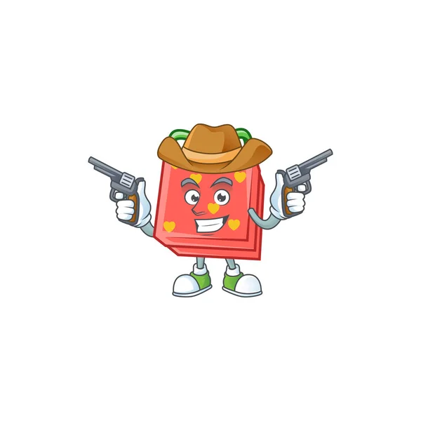 Confident love gift red Cowboy cartoon character holding guns — Stock Vector