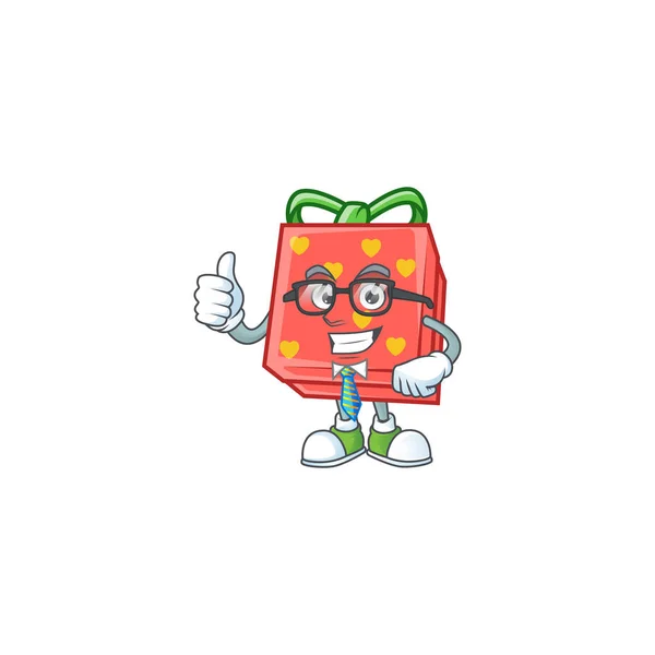 Personagem de desenho animado de Empresário amor dom vermelho usando óculos — Vetor de Stock
