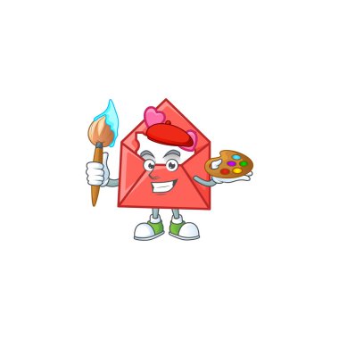 Fırçalı akıllı aşk mektubu ressamı maskot simgesi