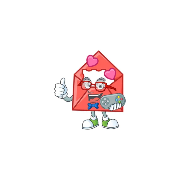 Sorridente gamer amor carta cartoon mascote estilo — Vetor de Stock